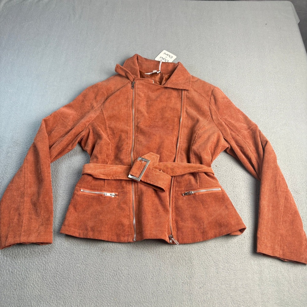 Davi & Dani Rust Corduroy Double Moto Jacket DJ02625A Orange Belted NWT